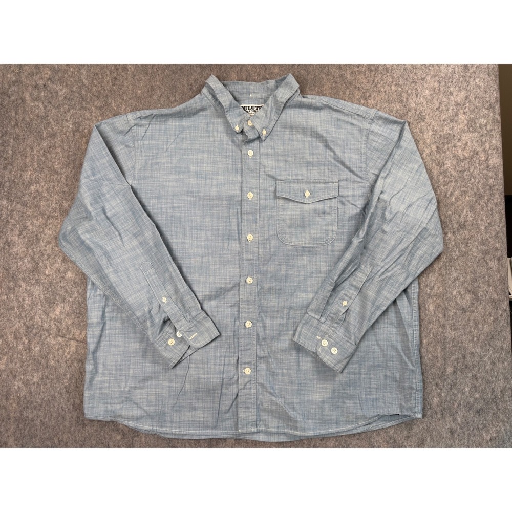 Duluth Trading Co Men 2XL Relaxed Fit Untucked Blue Long Sleeve Button Down